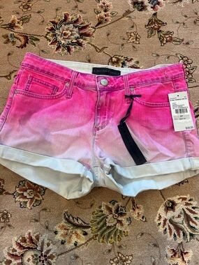 Juicy Couture Pink Dip Dyed Ombre Denim Roll-Cuff Shorts-27-NWT